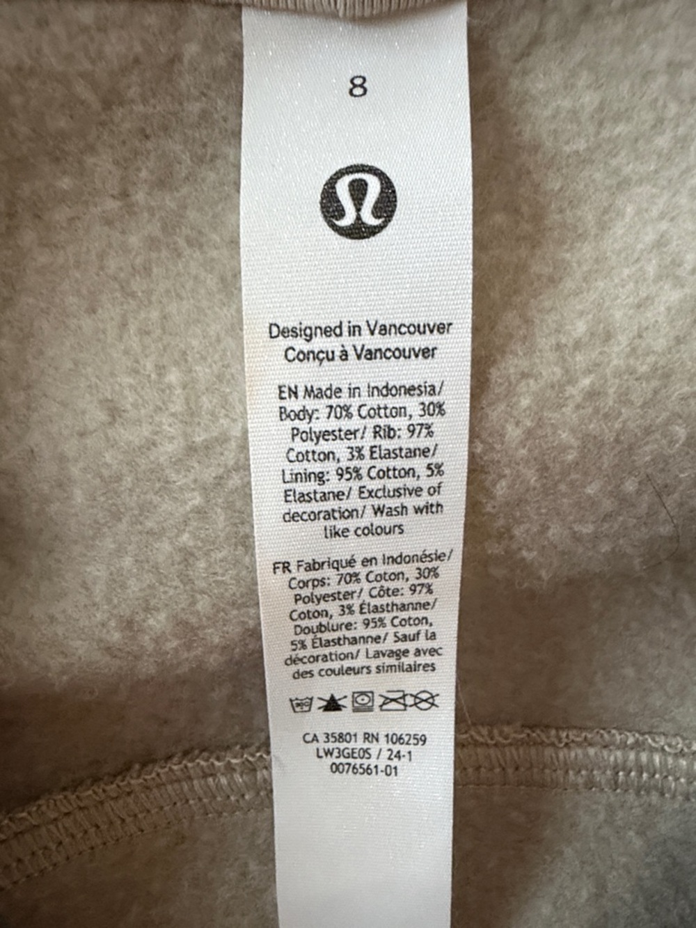 Lululemon Cropped Zip Hoodie Jacket Taupe size 8 - Picture 6 of 9